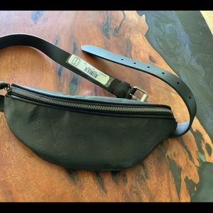 All Saints embossed black leather belt bag S/M